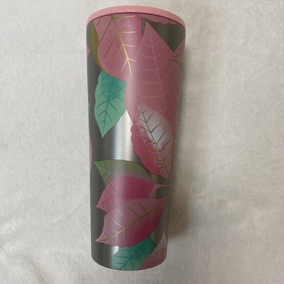 Starbucks Holiday 2020 Pink Leafs Stainless Steel 24 oz Cold Cup - Picture 2 of 6
